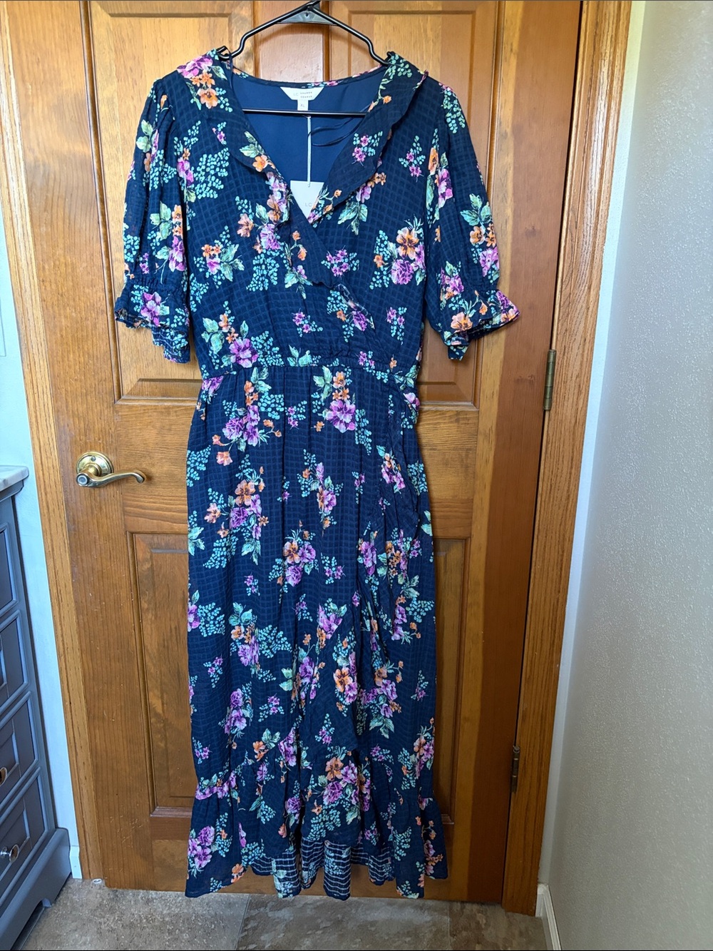 NWT LC Lauren Conrad Navy Multicolor Floral Wrap Maxi Dress
